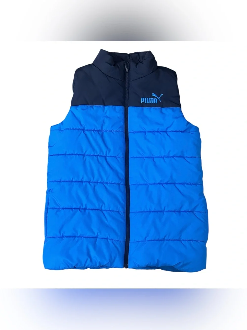 Puma Boys Medium 10/12 Blue Puffer Vest Full Zip Insulated Youth Jacket